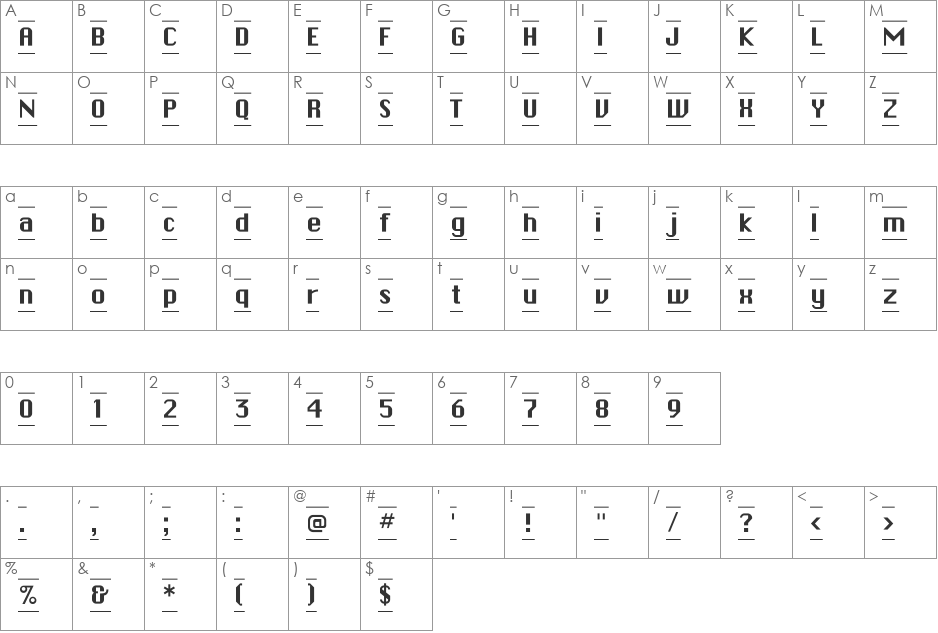 ButtonPlainFLF font character map preview