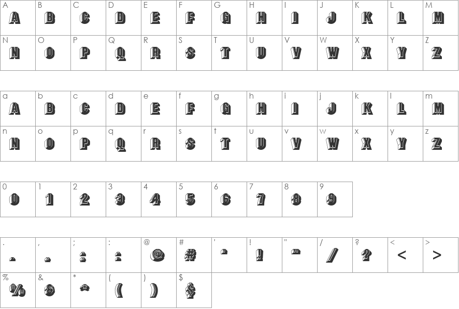 BuxomD font character map preview