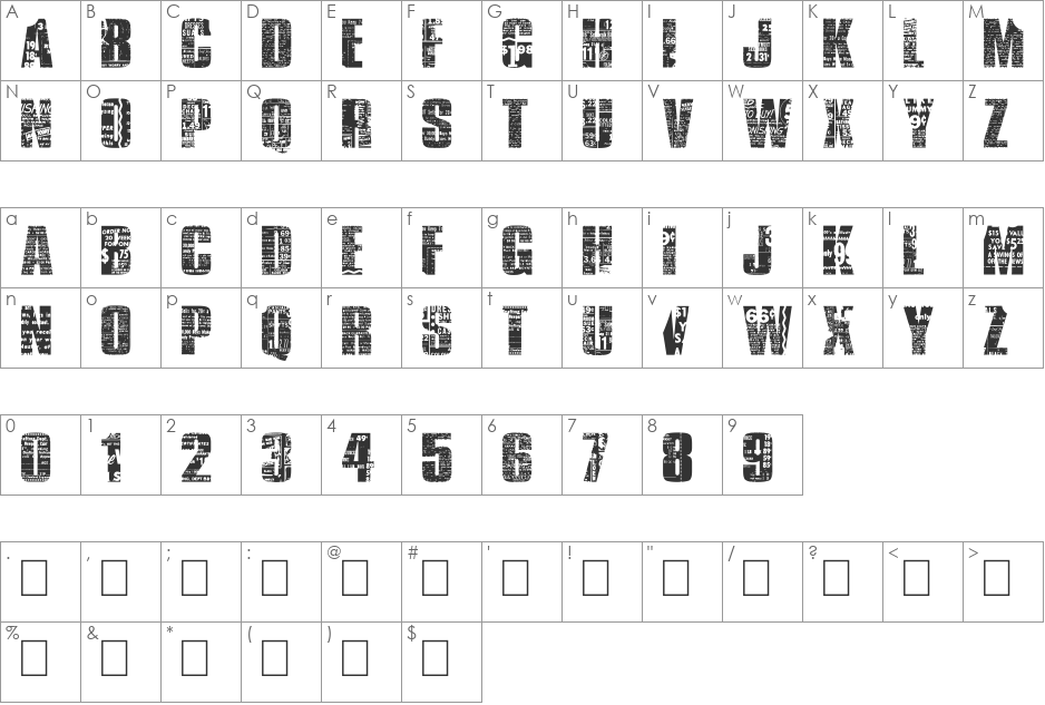 Buy More font character map preview