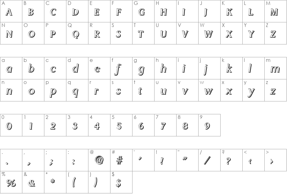 AaronBeckerShadow font character map preview