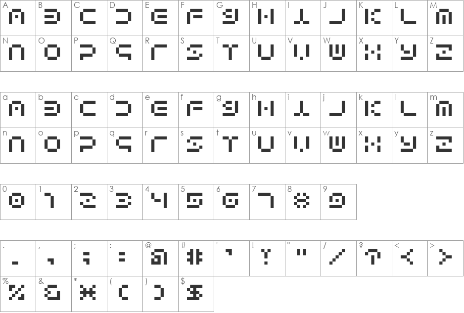 Bwnsnw Bitmap font character map preview