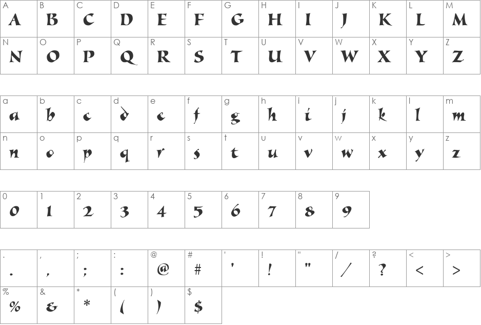 AIAlexia font character map preview