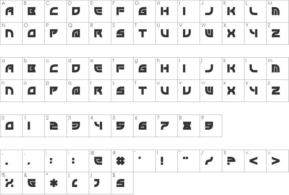 Byron font character map preview