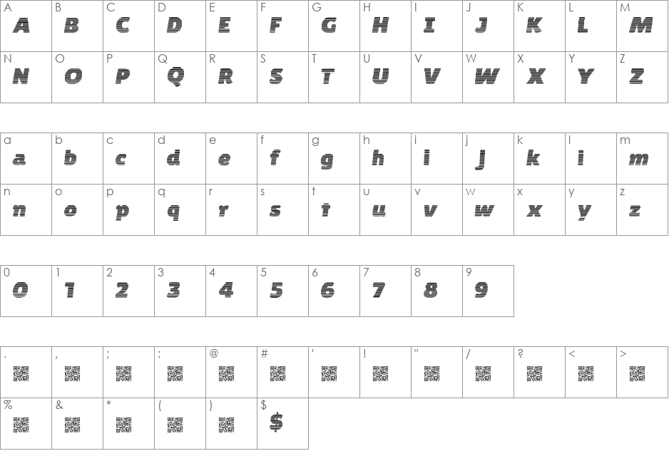 ByteShades font character map preview