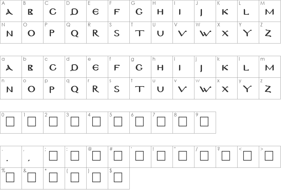 Byzantine font character map preview