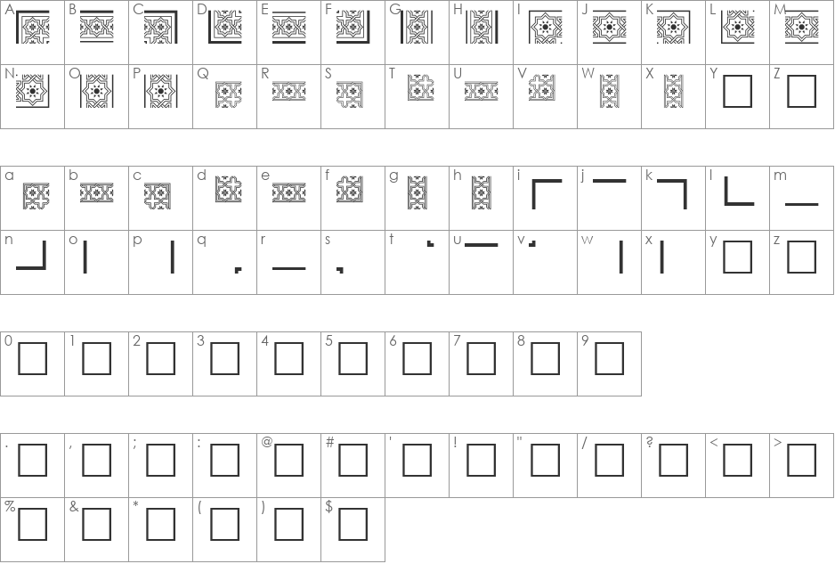 Byzantium font character map preview