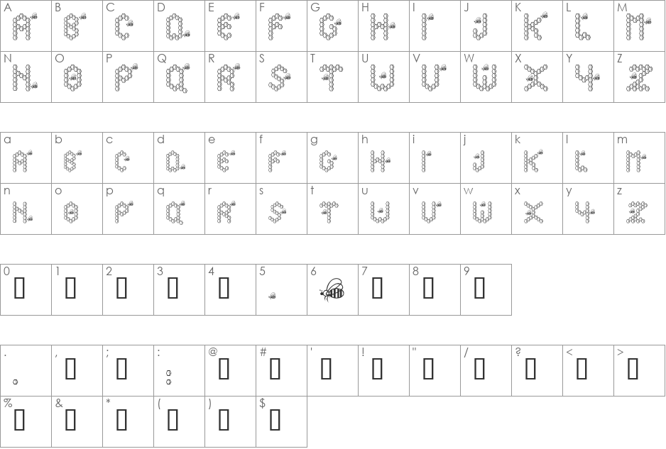 BzzzBee font character map preview