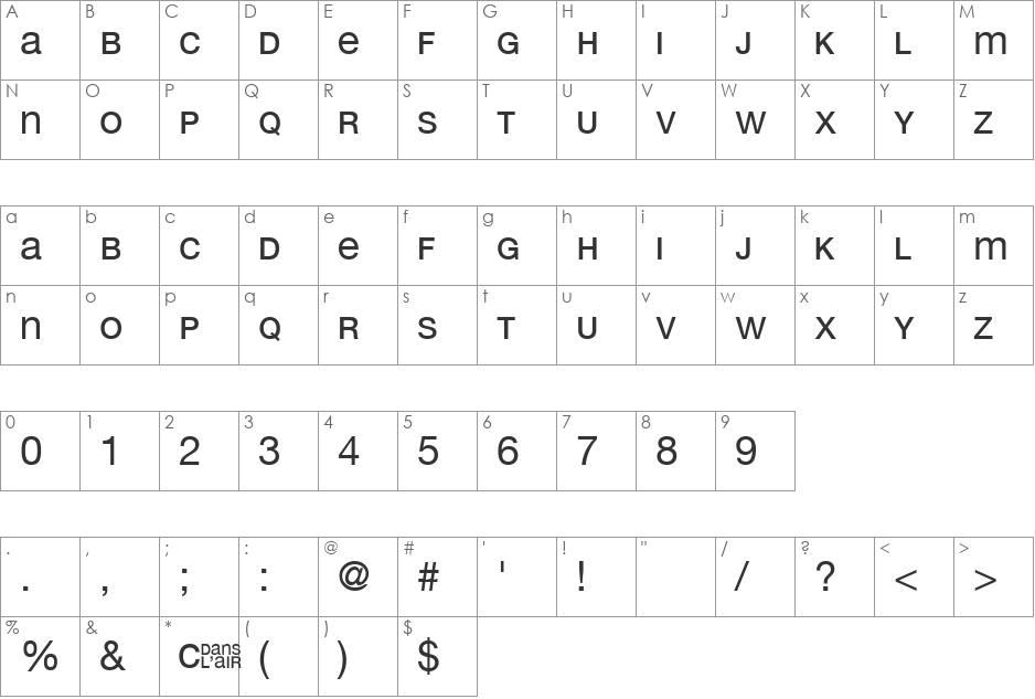 C Dans L'air font character map preview