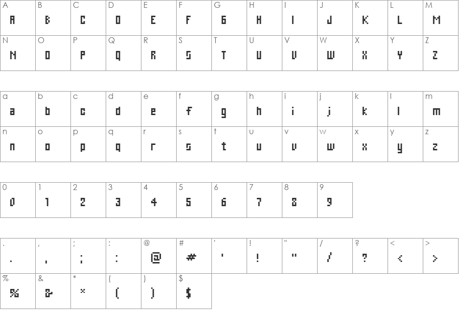C Web font character map preview