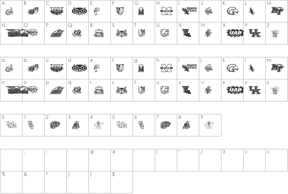 C-USA font character map preview