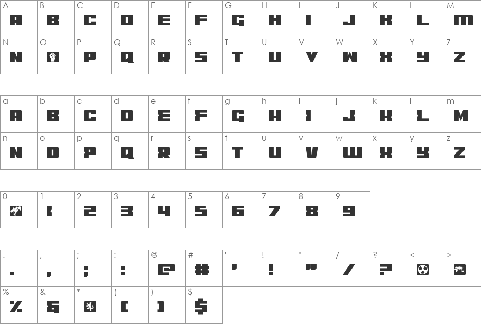 C.O.D.E.R. font character map preview