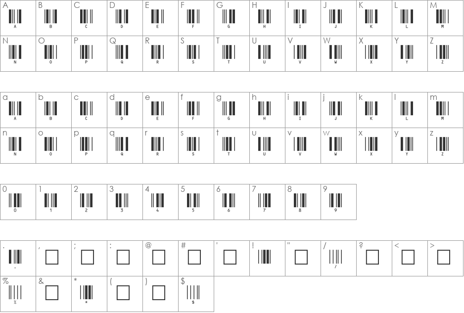 C39HrP24DlTt font character map preview