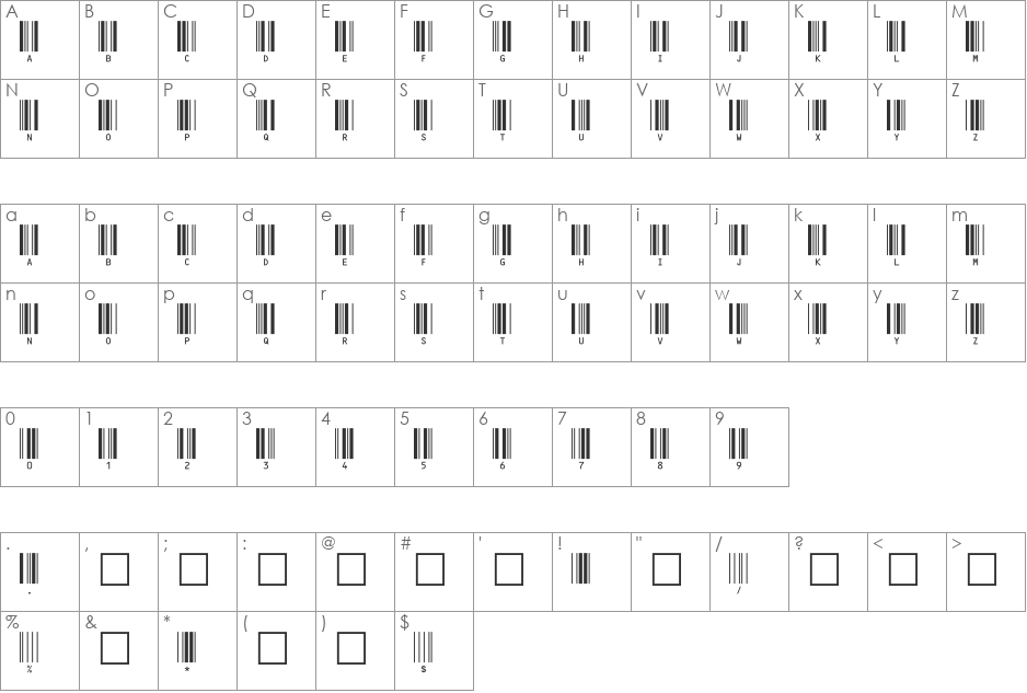 C39HrP36DlTt font character map preview