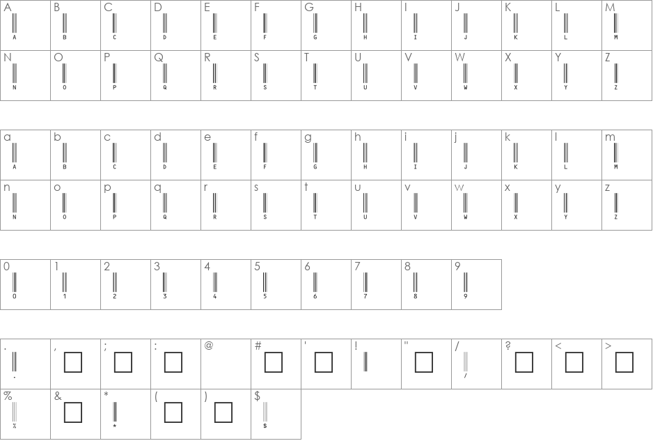 C39HrP72DmTt font character map preview