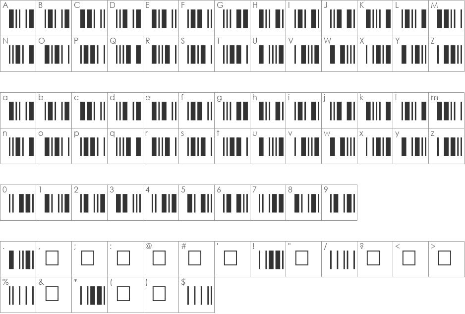 C39P12DlTt font character map preview