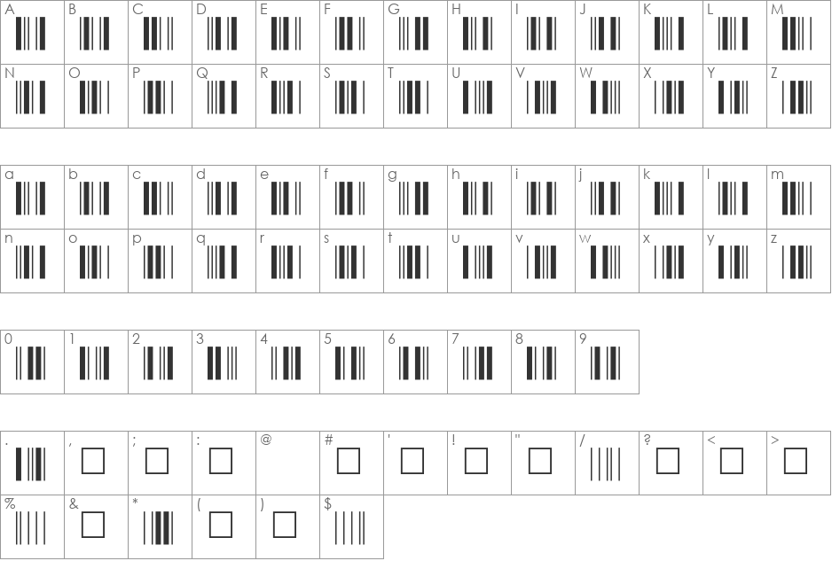 C39P12DmTt font character map preview