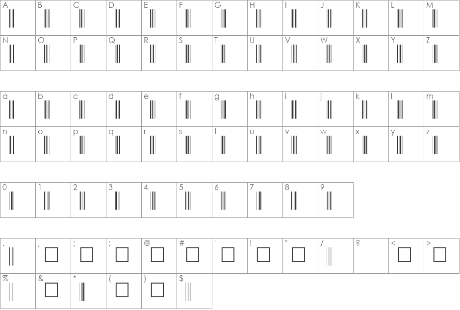 C39P24DhTt font character map preview