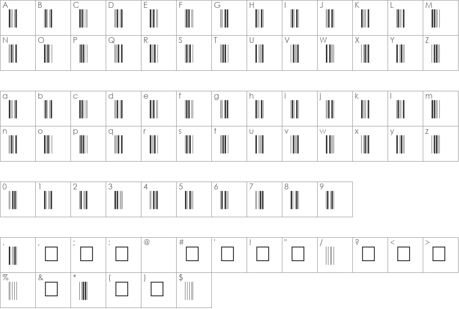 C39P24DmTt font character map preview