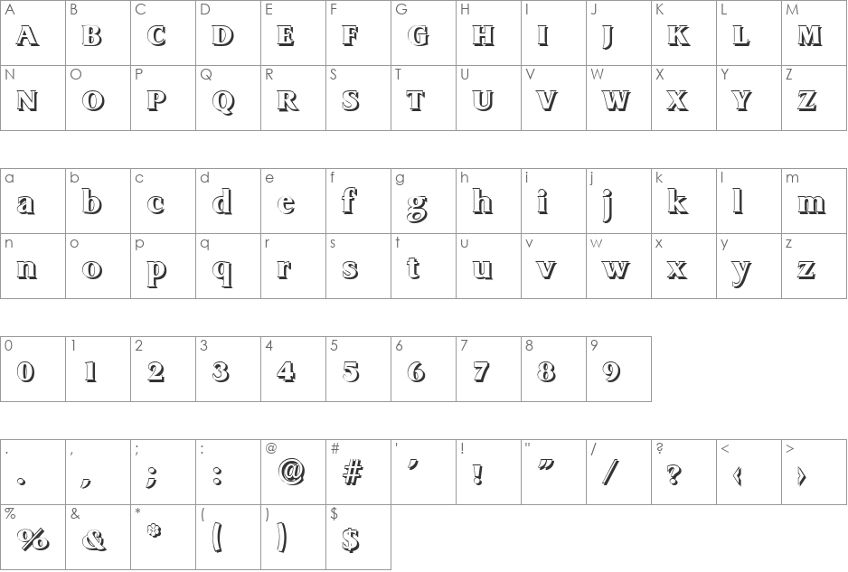 AaronBeckerShadow-Heavy font character map preview