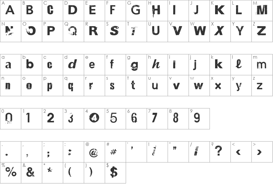 CA Misfit font character map preview