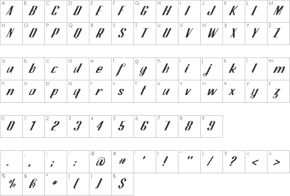 CA SpyRoyal font character map preview