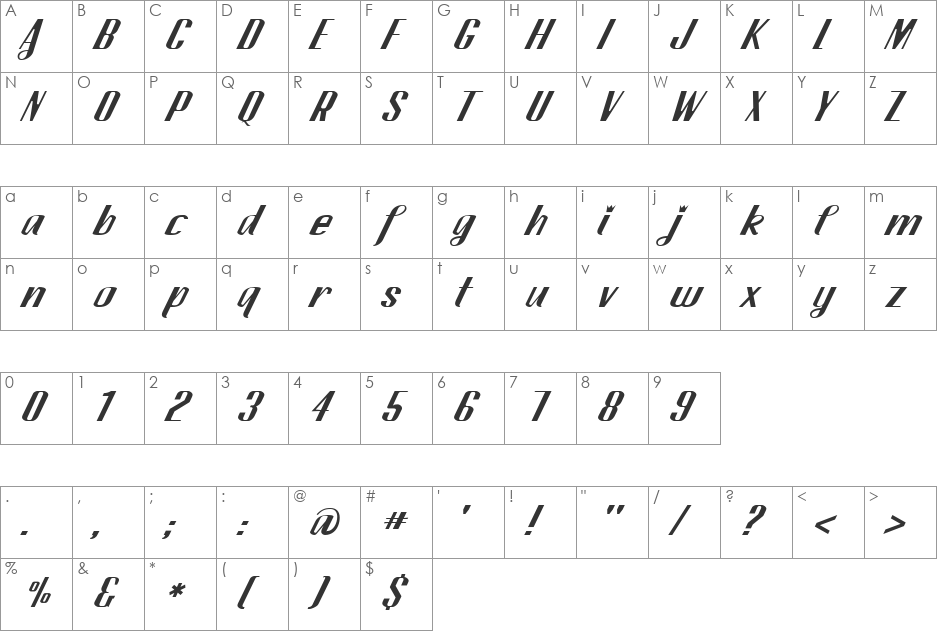 CA SpyRoyalAlt font character map preview