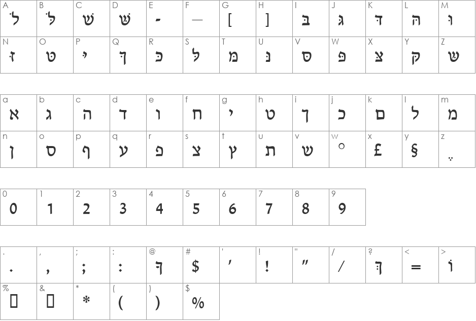 CabaloSSK font character map preview