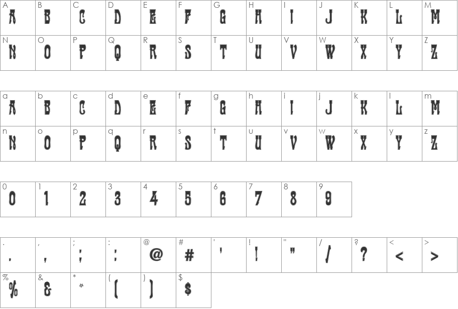 CabaretShadow font character map preview