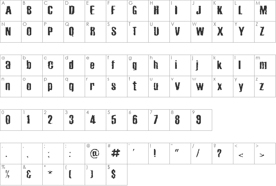 Cabeen font character map preview