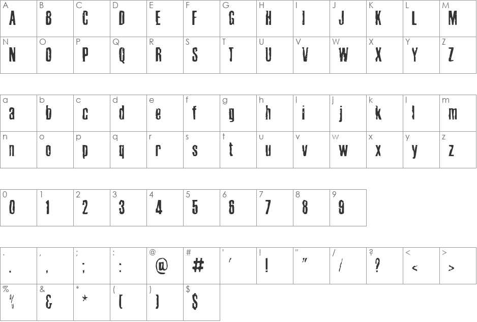 Cabeen Condensed font character map preview