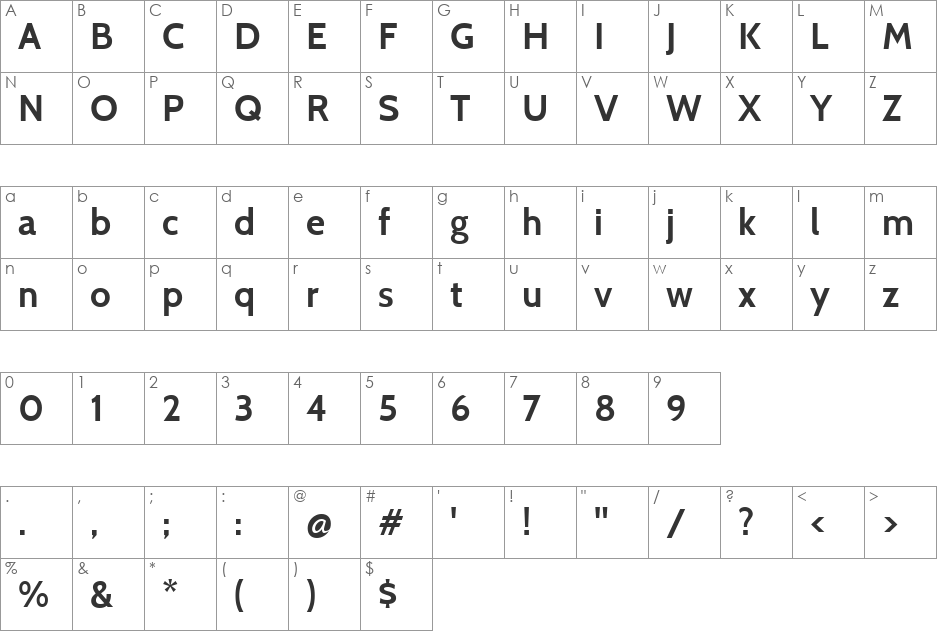 Cabin font character map preview