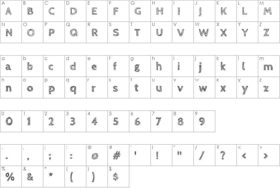 Cabin Sketch font character map preview