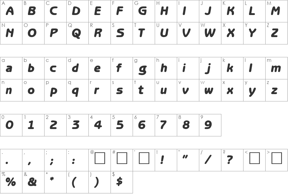 AidaBold font character map preview