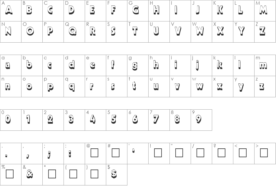 CableShaded font character map preview