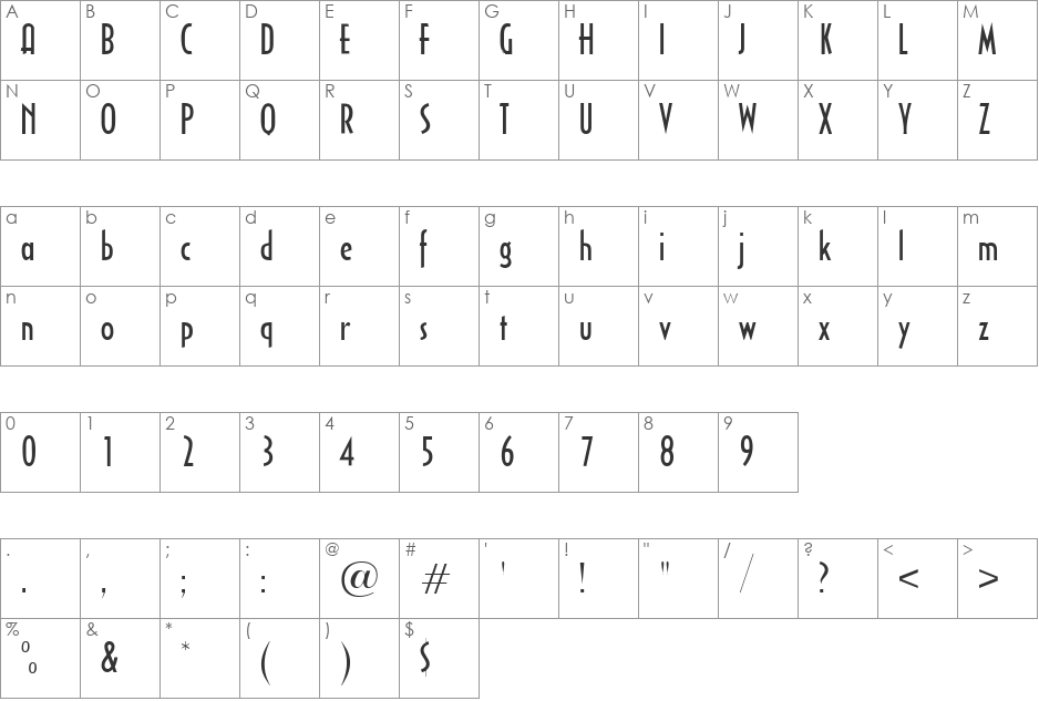 Cabletv font character map preview