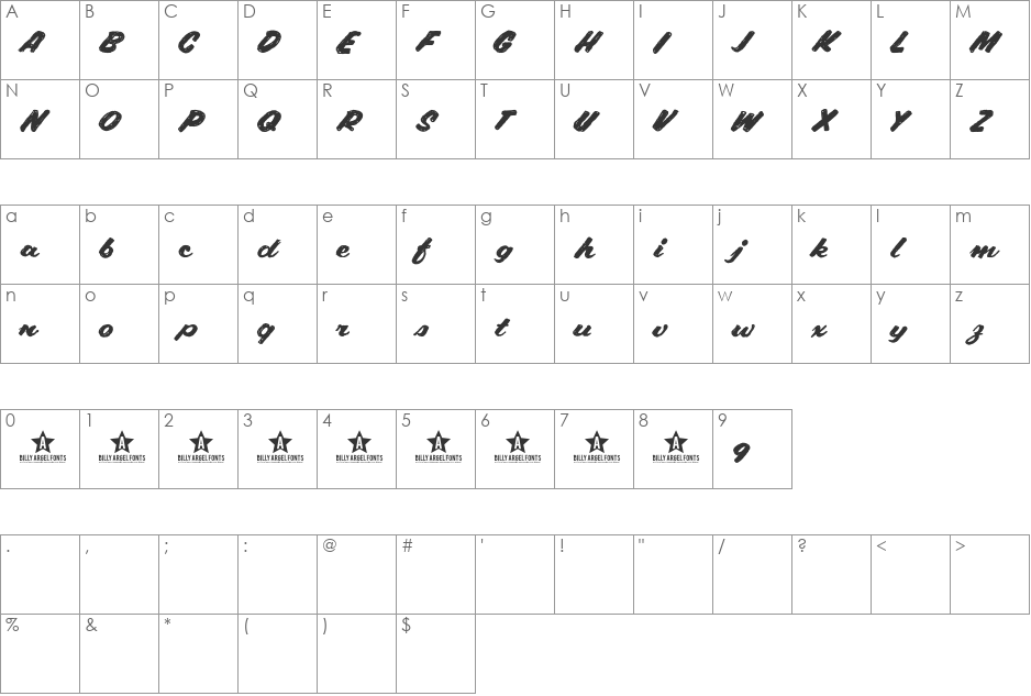 CABRIOLET font character map preview