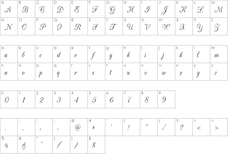 CAC Champagne font character map preview