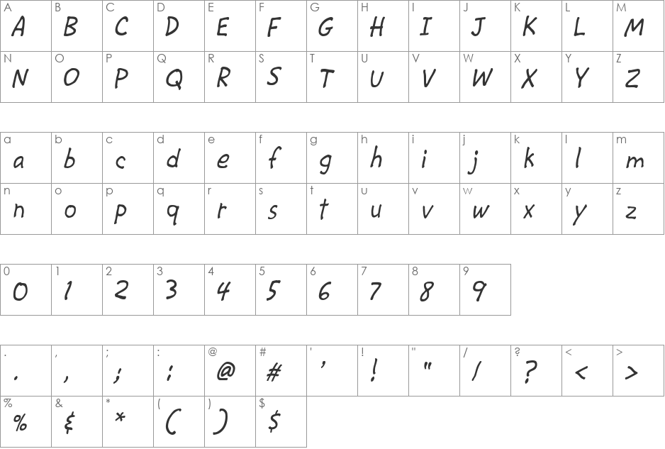 CAC Krazy Legs font character map preview