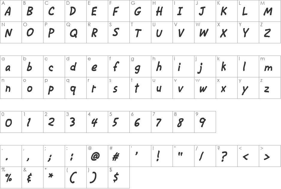 CAC Krazy Legs Bold font character map preview