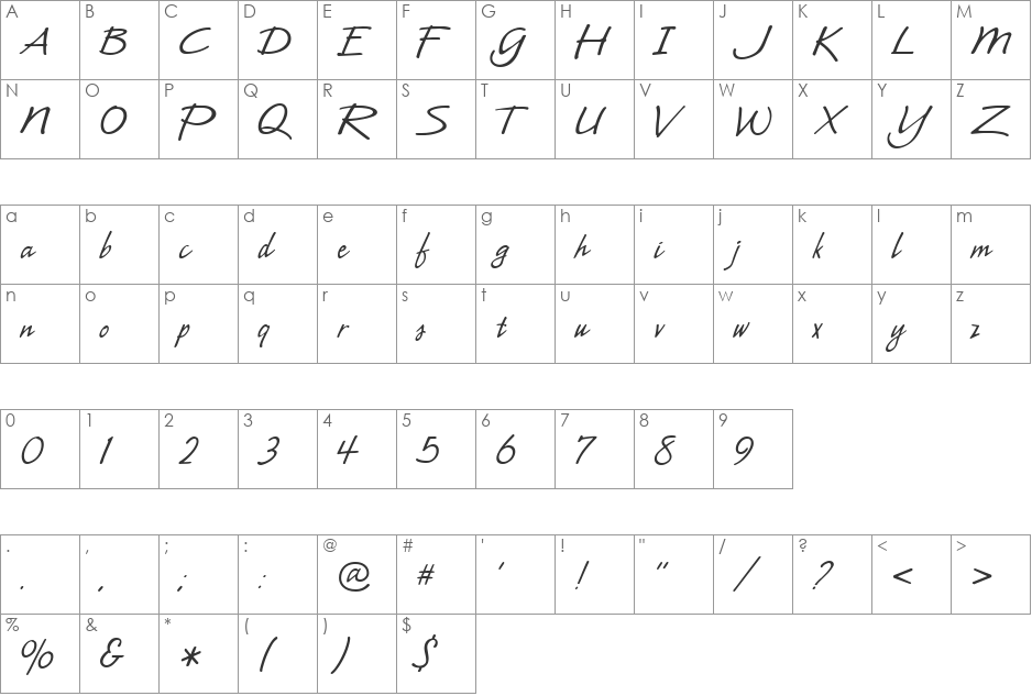 CAC Leslie font character map preview