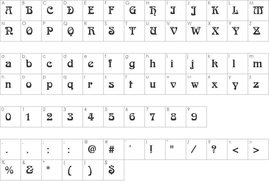 Aidan font character map preview