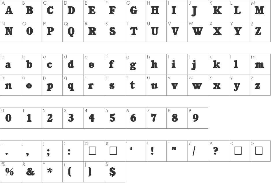 CacheHeavy font character map preview
