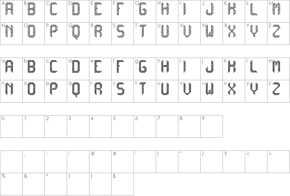 cadabra DEBILEX font character map preview