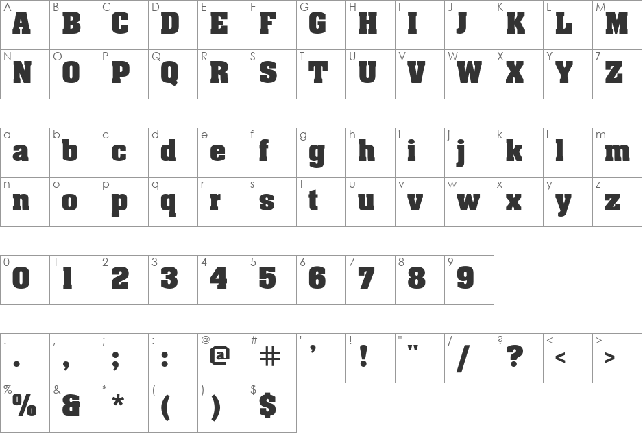 AaronBold font character map preview