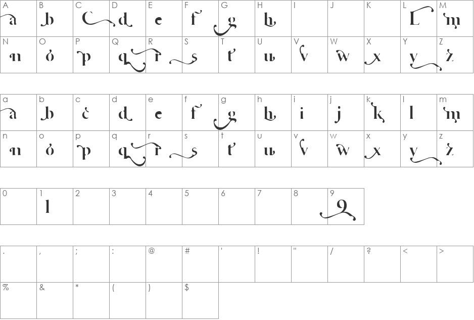 Cafe Lounge 19 font character map preview