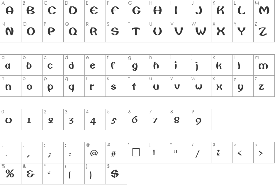 CAILIN font character map preview