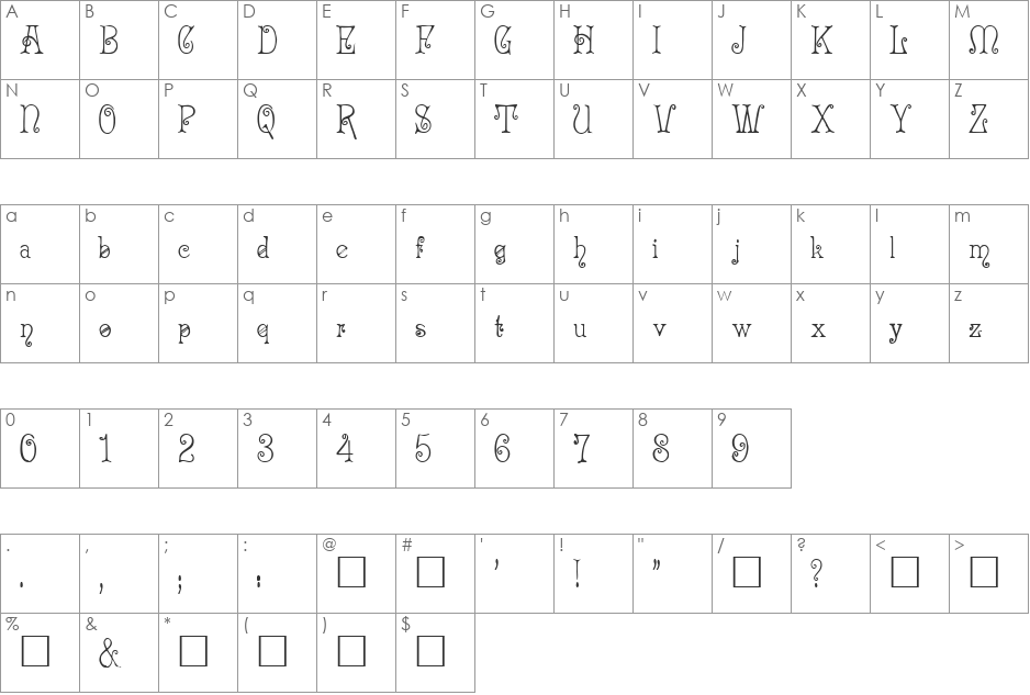 Caitlin font character map preview