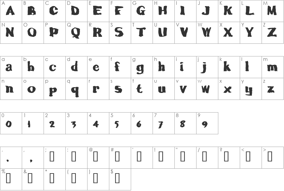 calamityJoe font character map preview