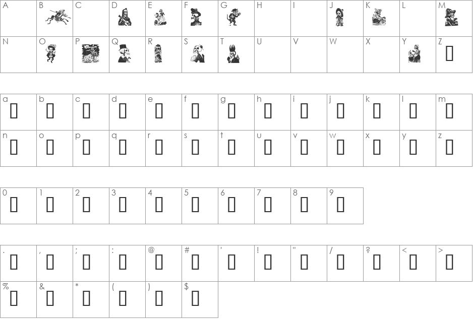 Calaveras 323 font character map preview