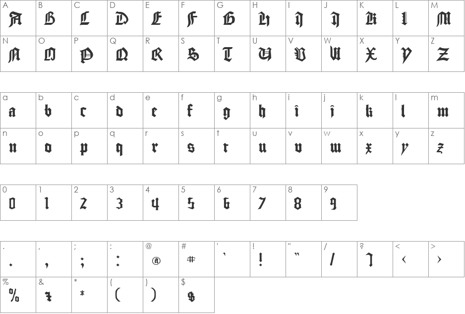 California font character map preview